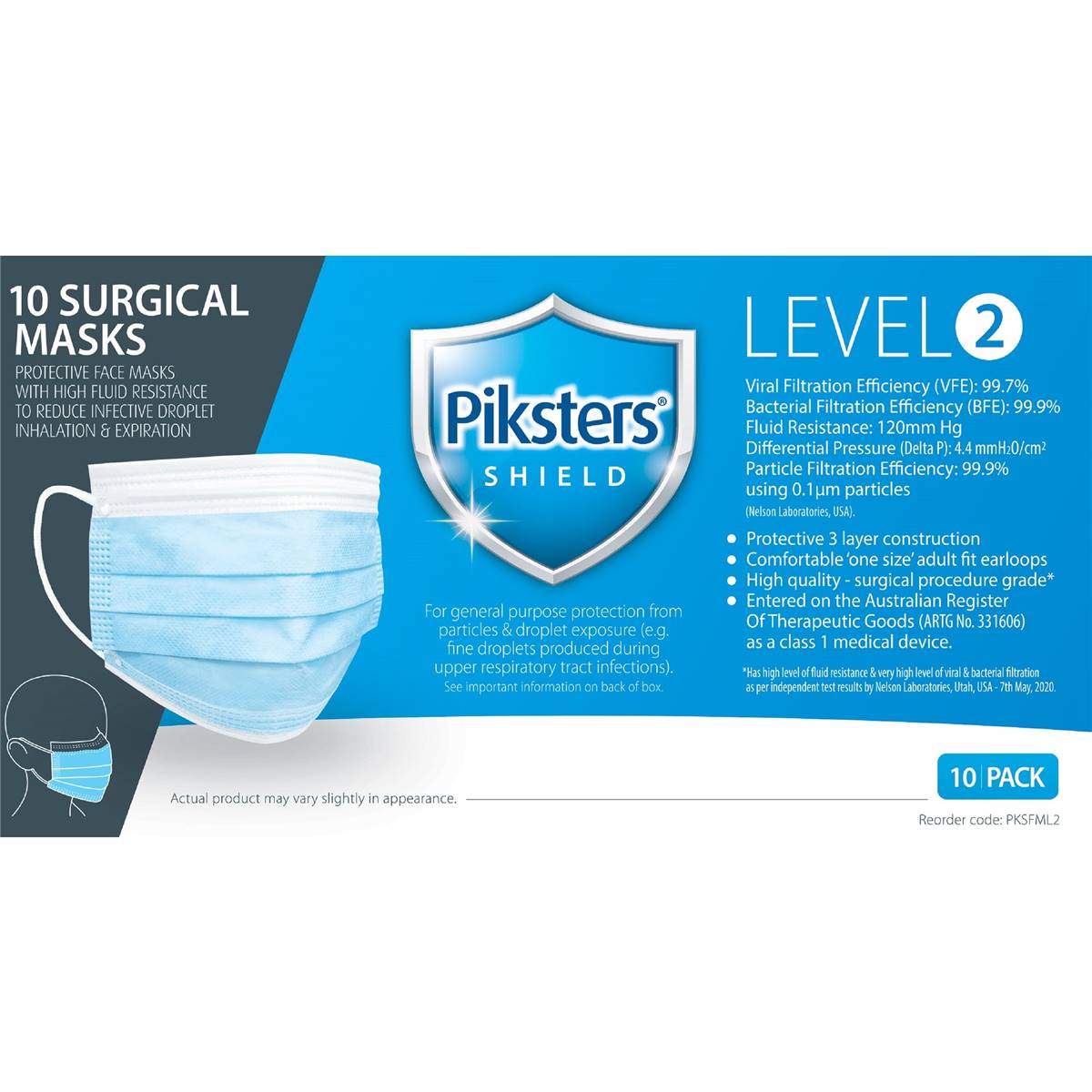 Piksters Shield Level 2 Face Masks 10 Pack Woolworths