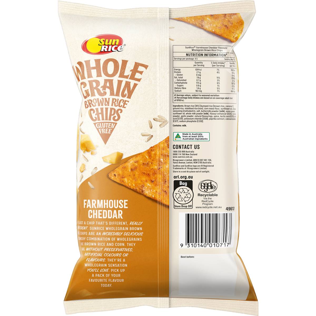 Sunrice Brown Rice Chips Farmhouse Cheddar 150g Woolworths