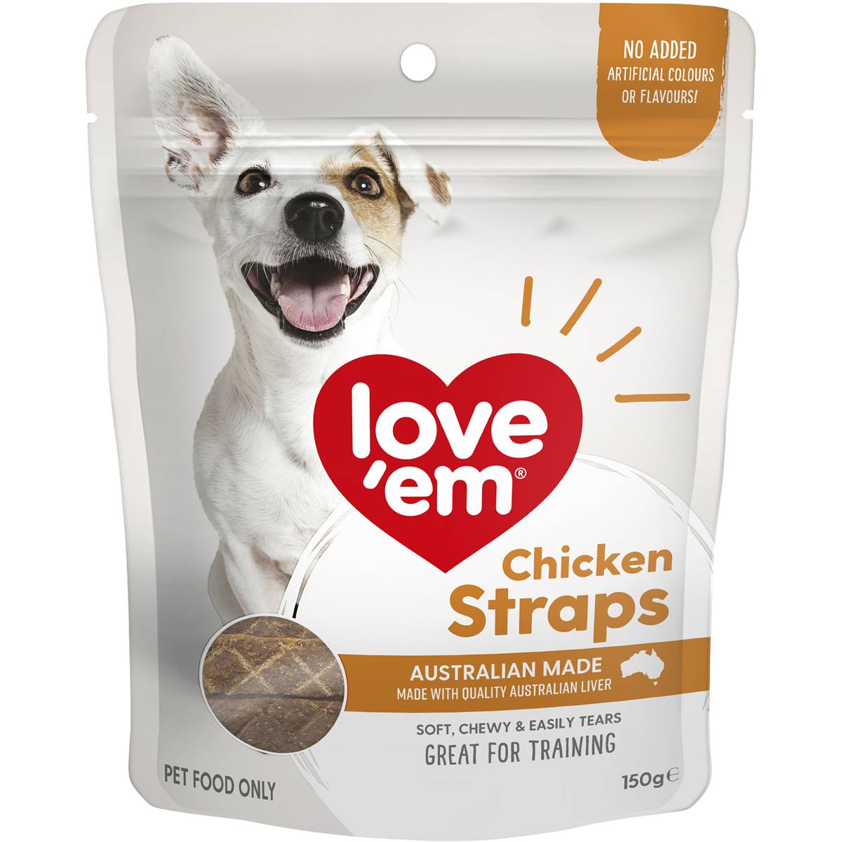 Love 'em Dog Treats Chicken Straps 150g Woolworths