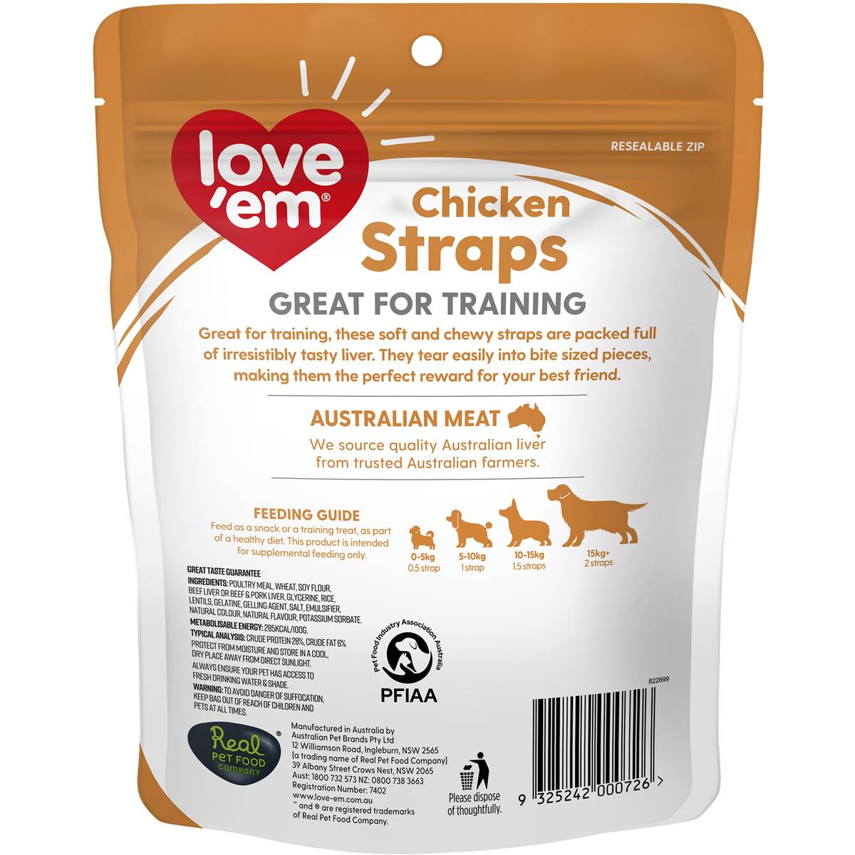 Love 'em Dog Treats Chicken Straps 150g Woolworths