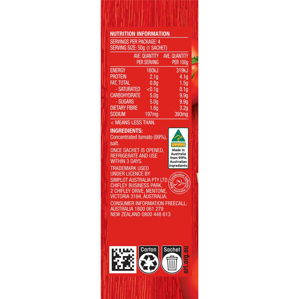 Leggo's Tomato Paste Sachet 4x50g Woolworths