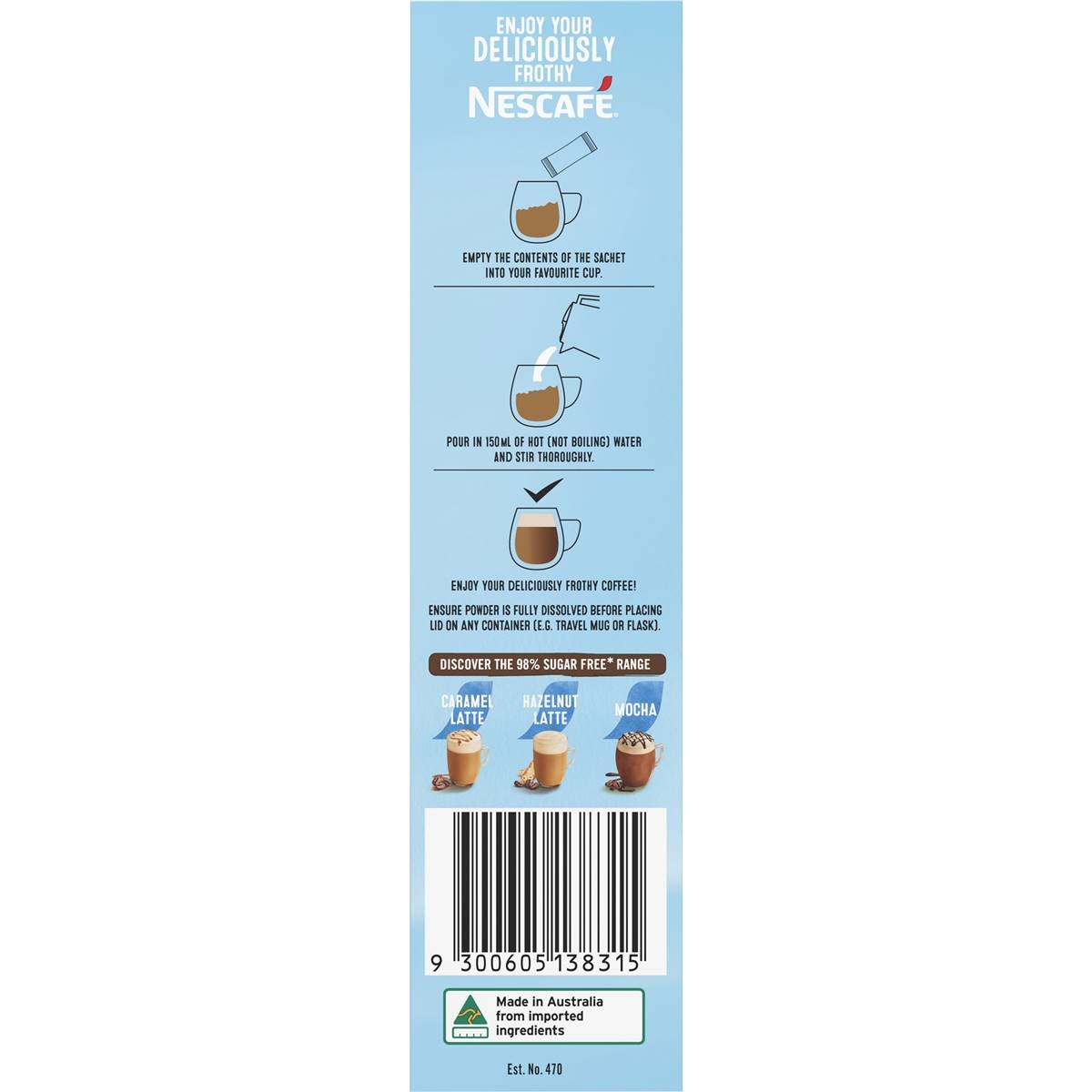 Nescafe 98% Sugar Free Latte Coffee Sachets 10 Pack | Woolworths