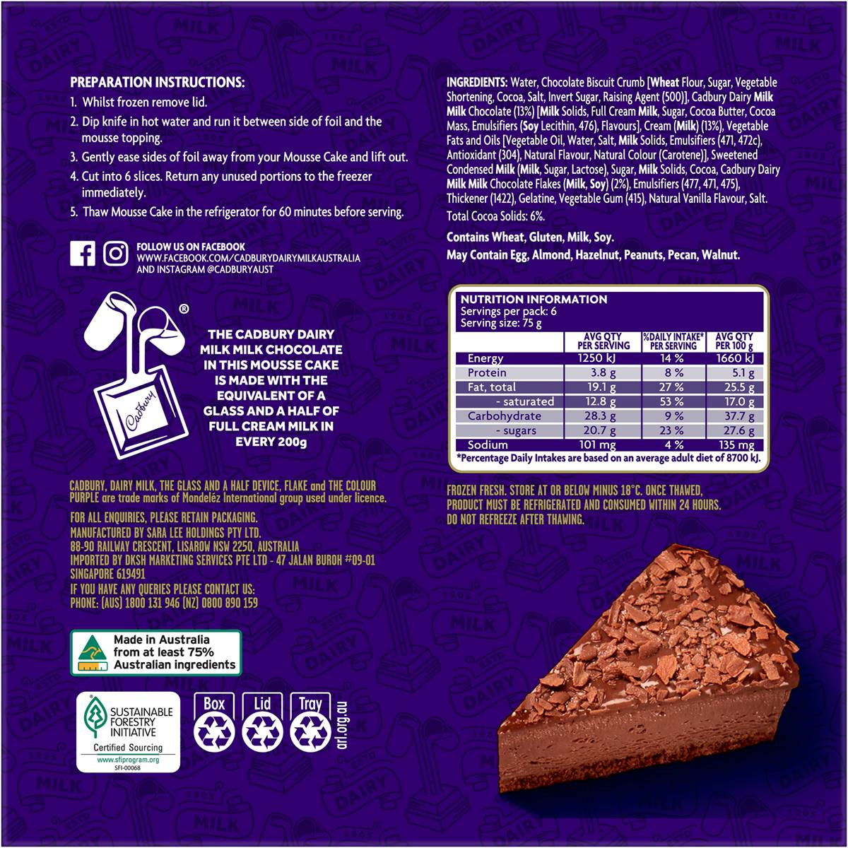 Cadbury Dairy Milk Mousse Cake 450g Woolworths