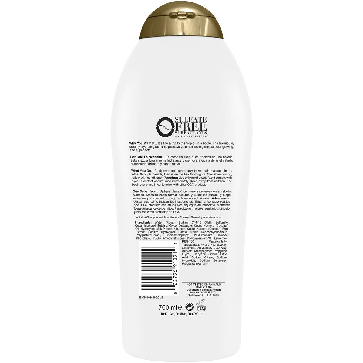 Ogx Coconut Milk Shampoo For Dry Hair 750ml Woolworths