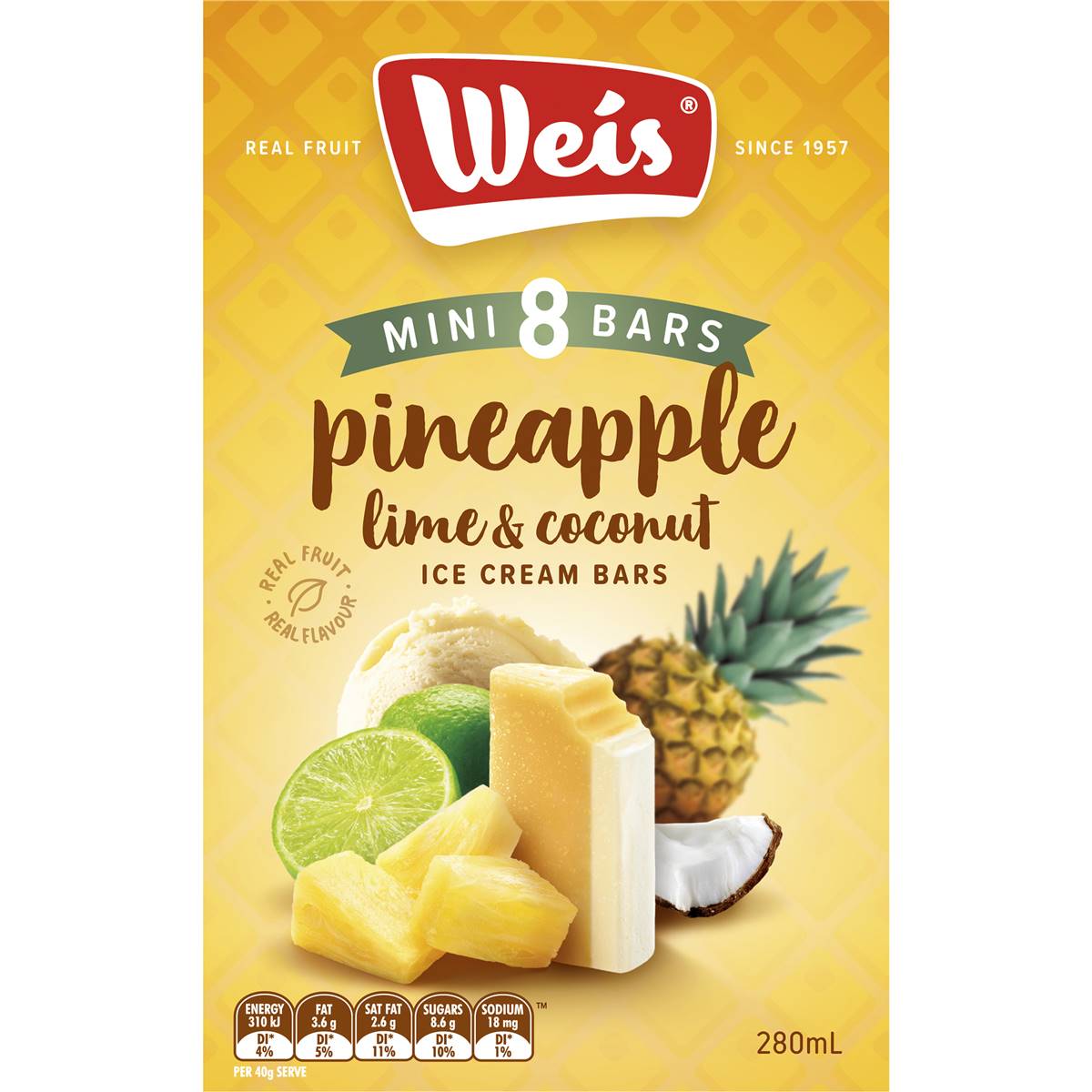 Weis Pineapple, Lime & Coconut Ice Cream Bars 8 Pack Woolworths