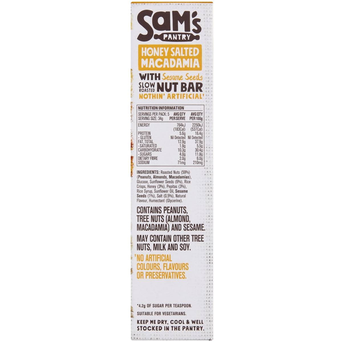 Sam's Pantry Honey Salted Macadamia Nut Bar 5 Pack Woolworths