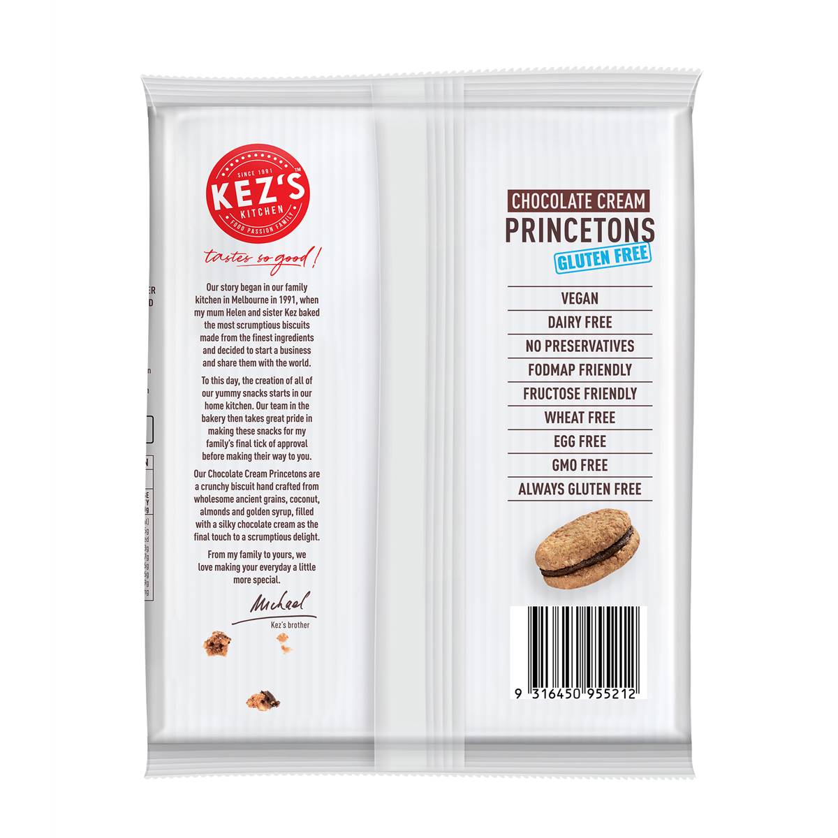 Kez's Kitchen Gluten Free Chocolate Cream Princetons 125g Woolworths