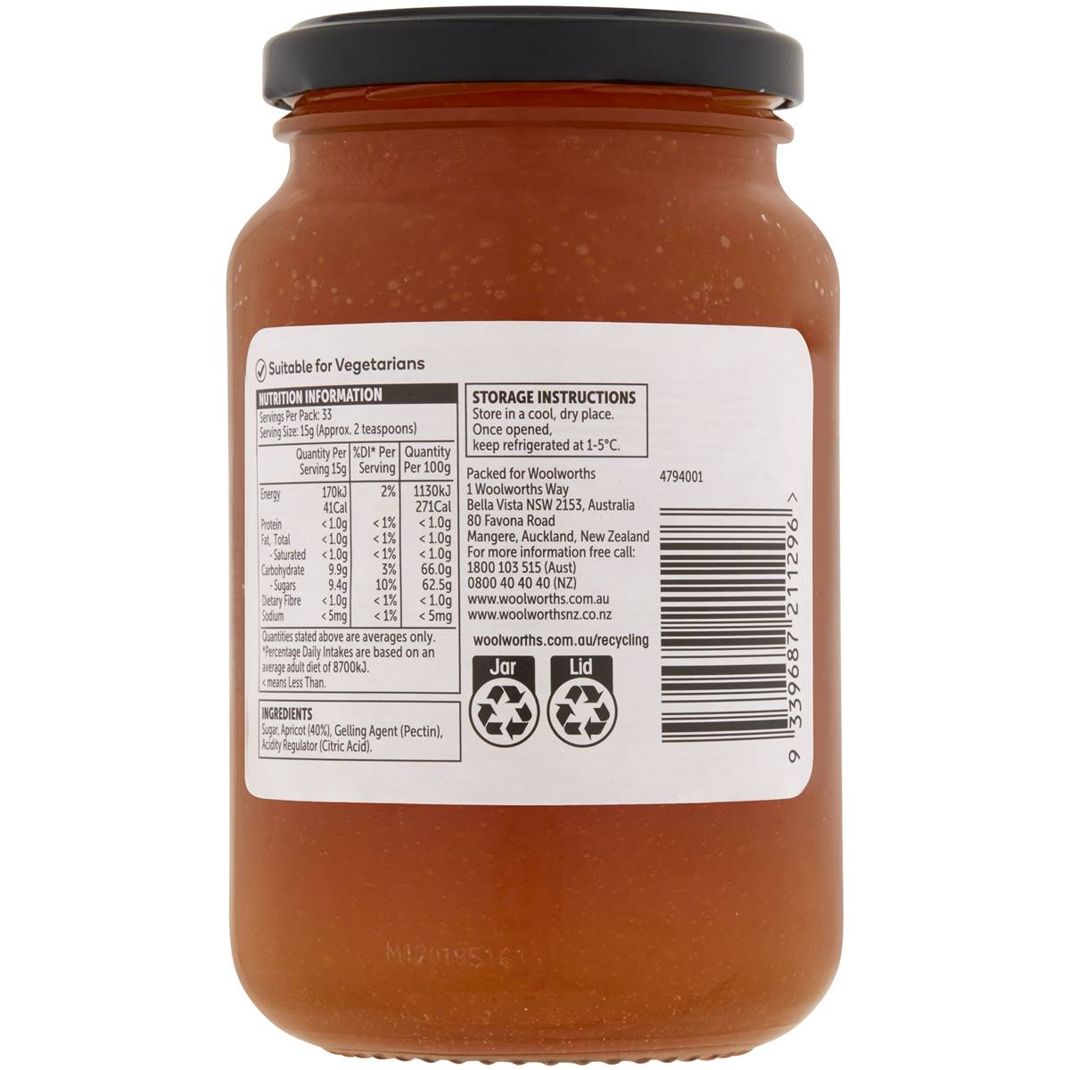 Woolworths Apricot Jam 500g Woolworths
