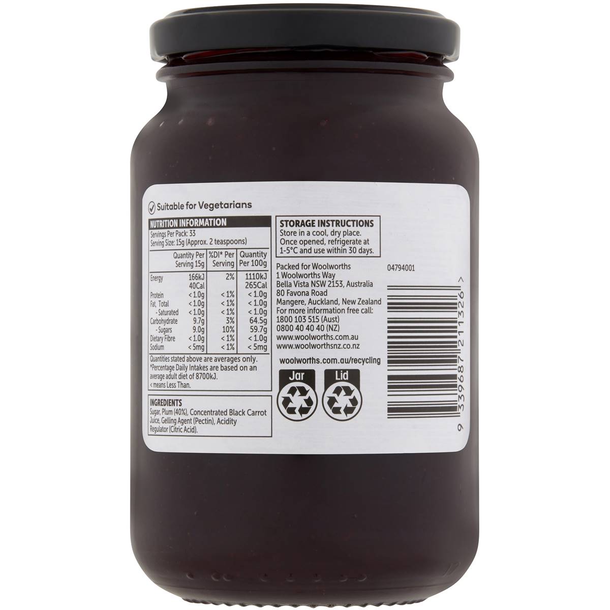 Woolworths Plum Jam 500g Woolworths