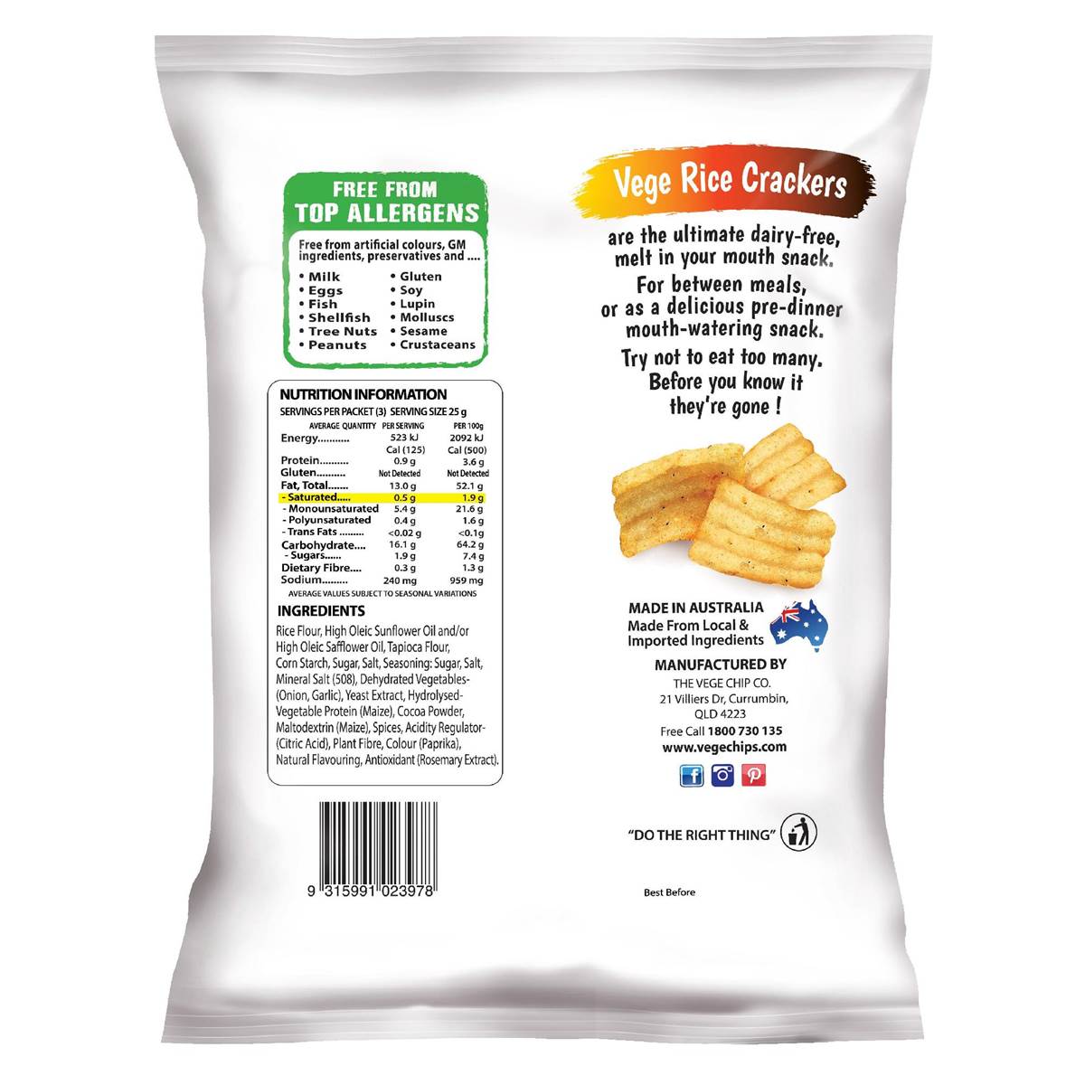 Vege Chips Rice Crackers Honey Soy 75g Woolworths