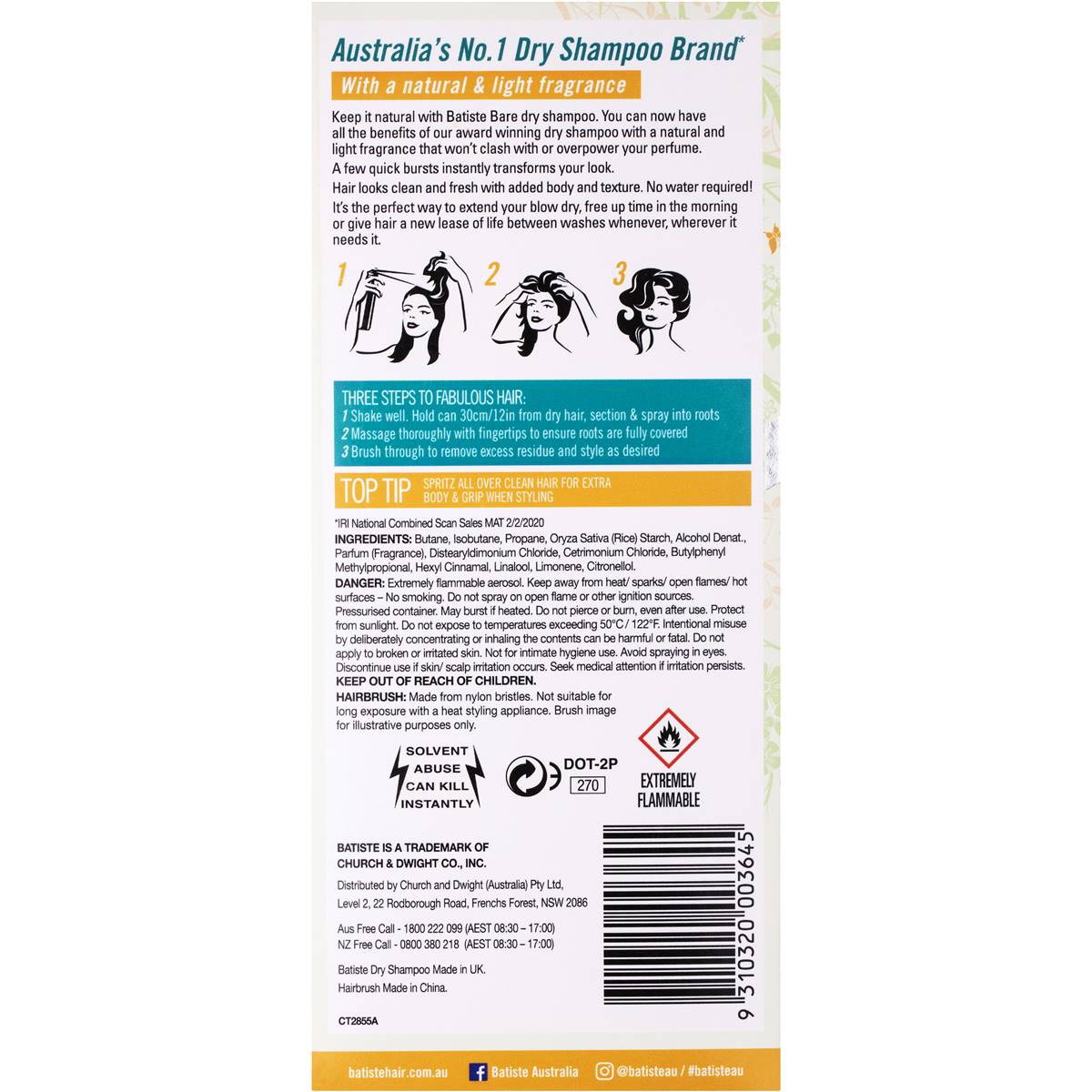 Batiste Natural & Light Bare Dry Shampoo Gift Each Woolworths