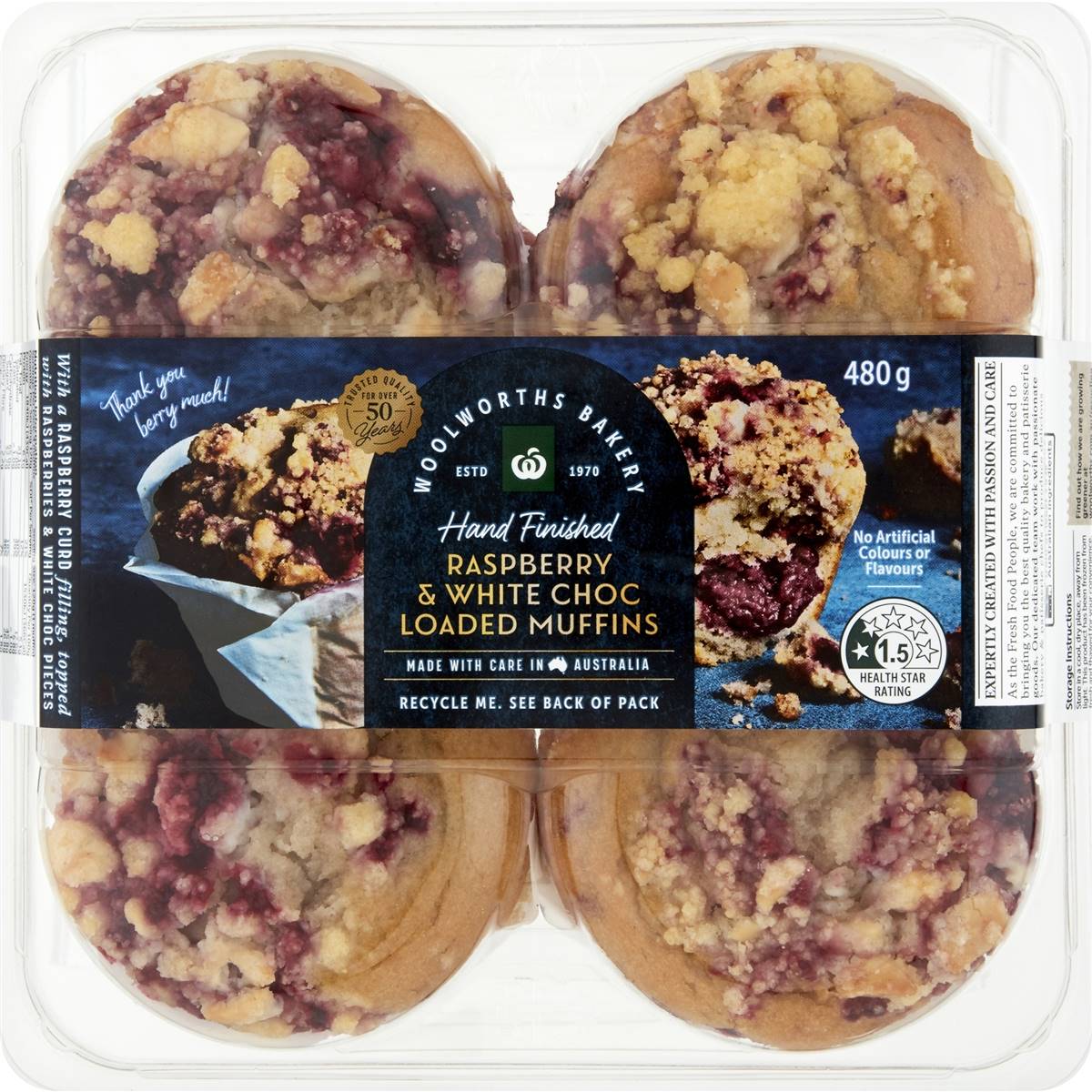 Woolworths Raspberry & White Choc Loaded Muffins 4 Pack Woolworths