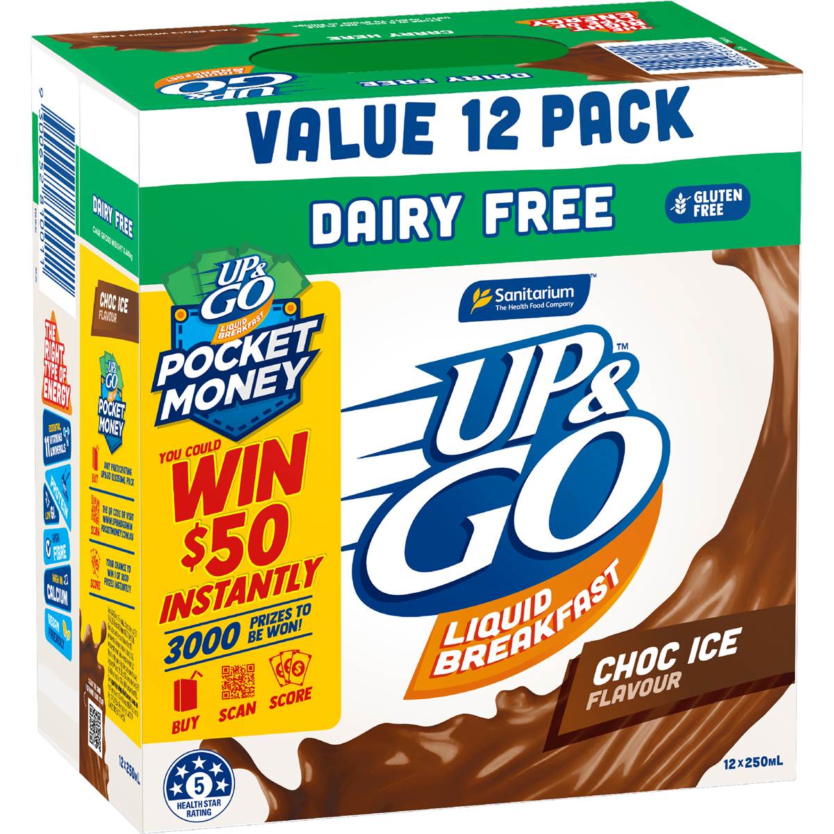 Up&Go Dairy Free Liquid Breakfast Choc Ice 250mL x 12 pack