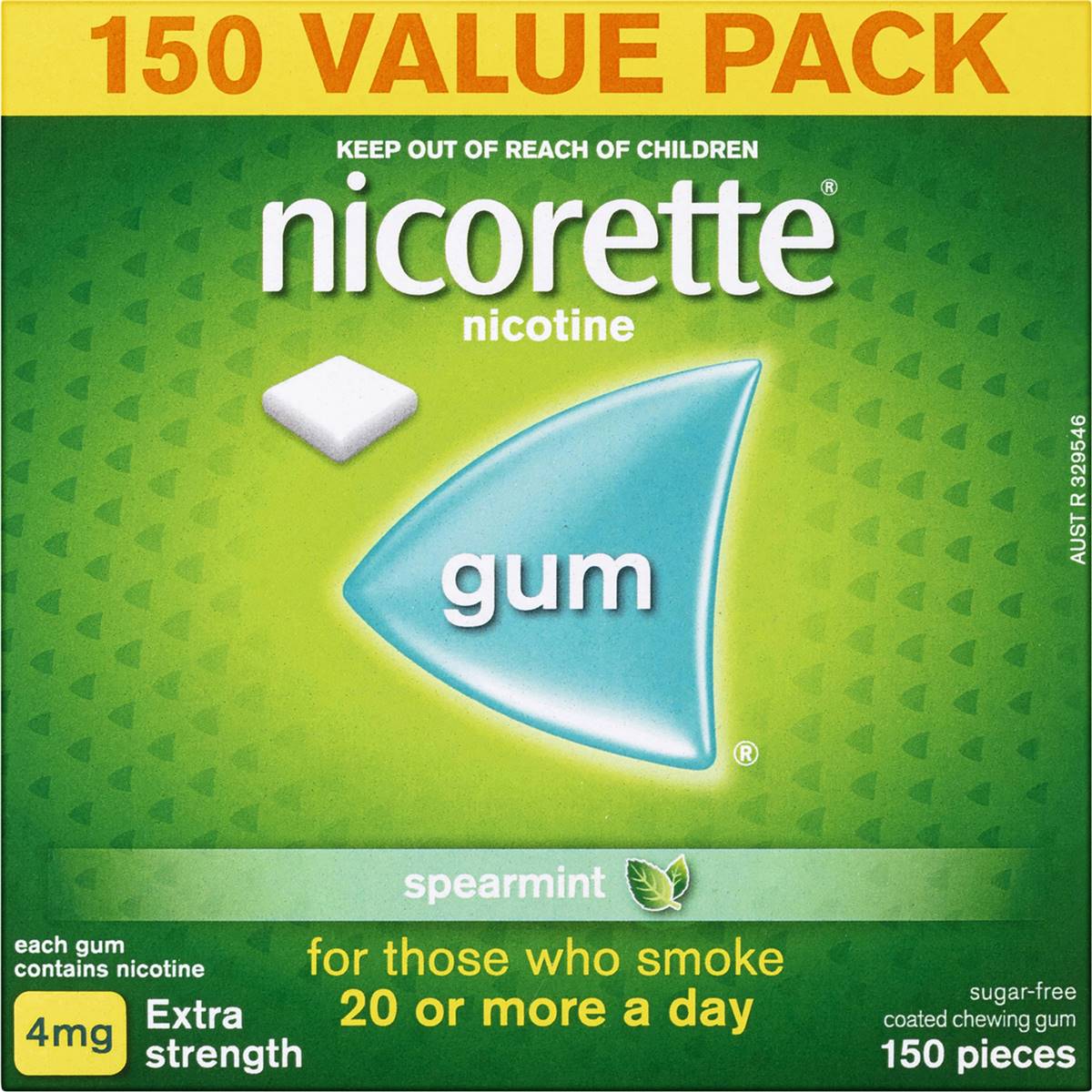 Nicorette Quit Smoking Extra Strength Nicotine Gum Spearmint 150 Pack