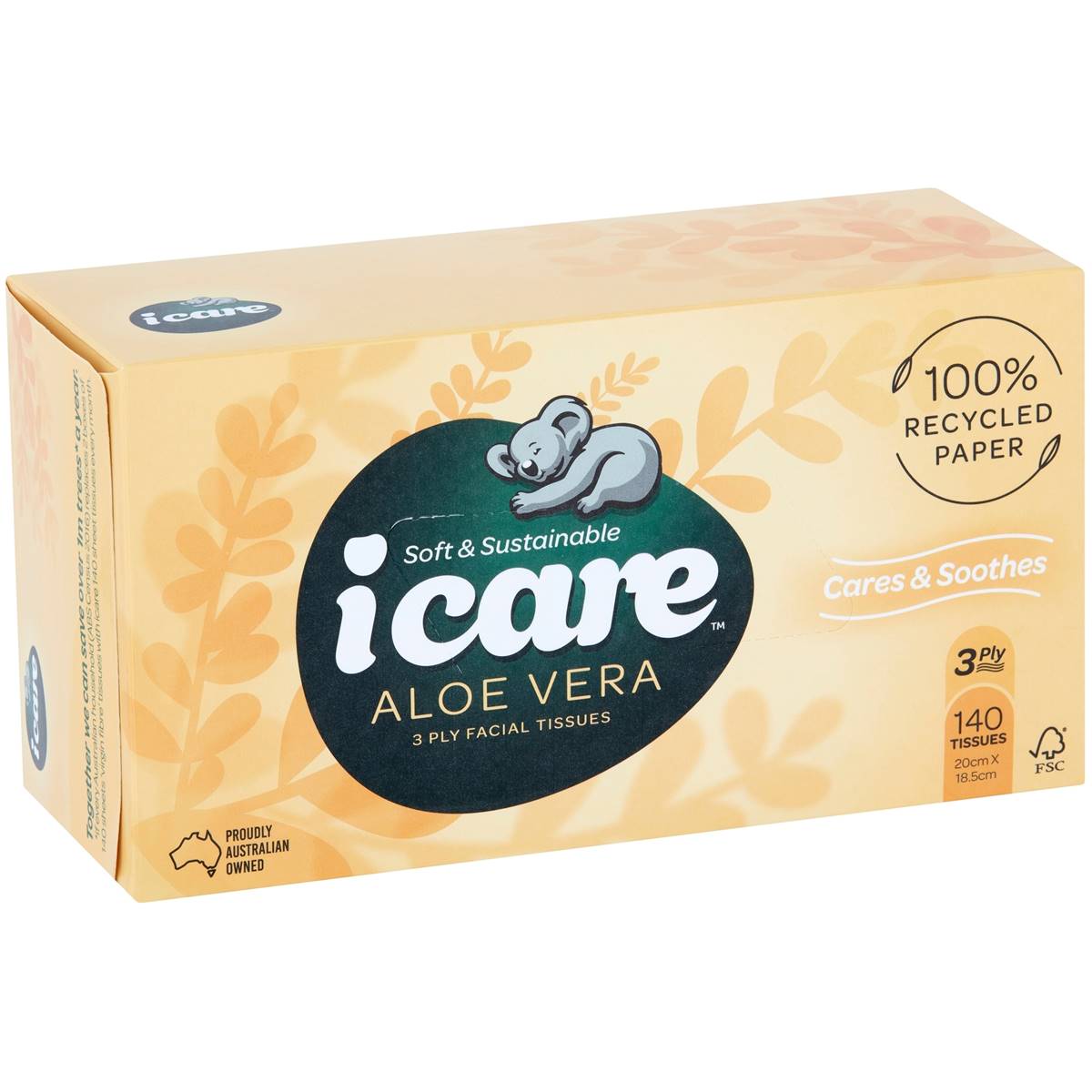 Icare 100 Recycled Paper Aloe Vera Facial Tissues 140 Pack Woolworths