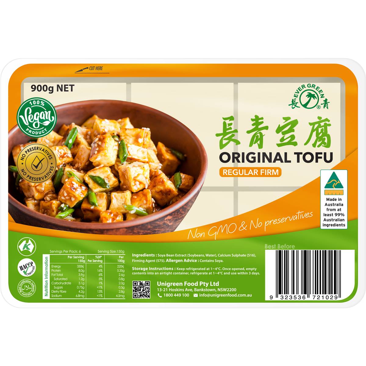 Evergreen Original Tofu Regular Firm 900g Woolworths