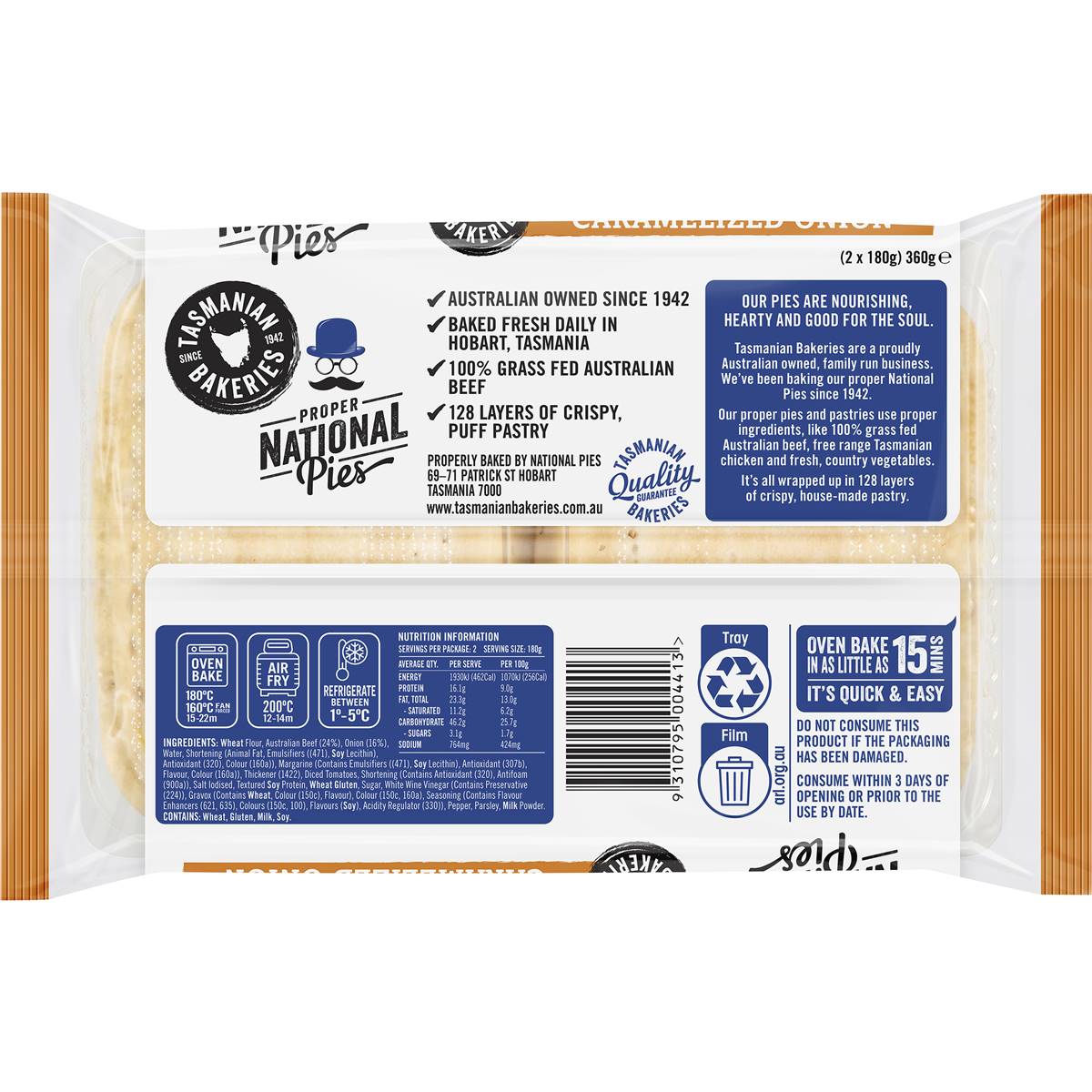 National Pies Beef & Caramelised Onion Pie 360g Woolworths