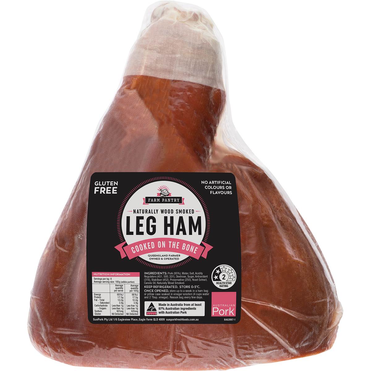 Farm Pantry Naturally Wood Smoked Leg Ham Cooked On The Bone 3.5kg 5