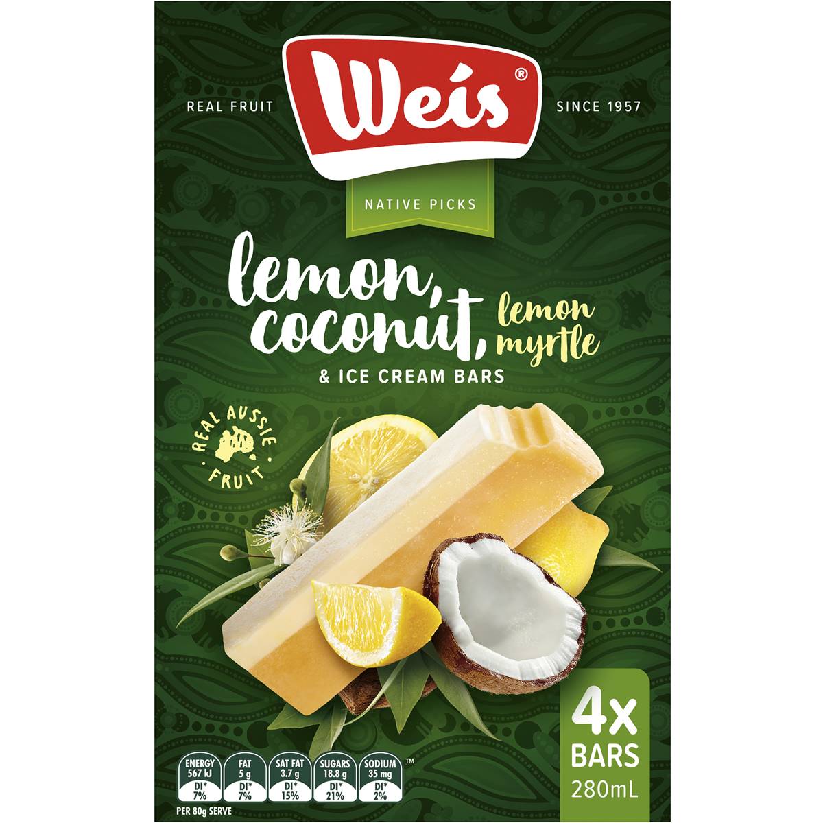 Weis Lemon Myrtle & Coconut Cream Ice Cream Bars 4 Pack Woolworths