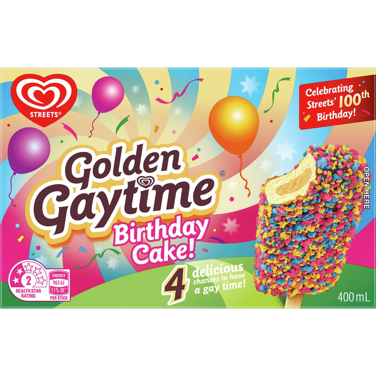 Golden Gaytime Streets Birthday Cake Ice Cream Sticks 100ml X 4 Pack Woolworths