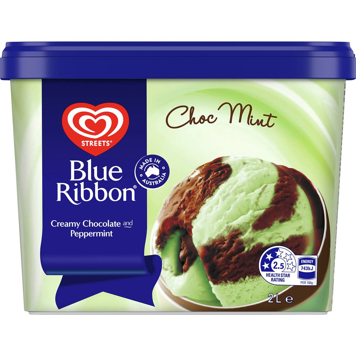 Blue Ribbon Streets Chocolate Mint Reduced Fat Ice Cream Dessert Tub 2l