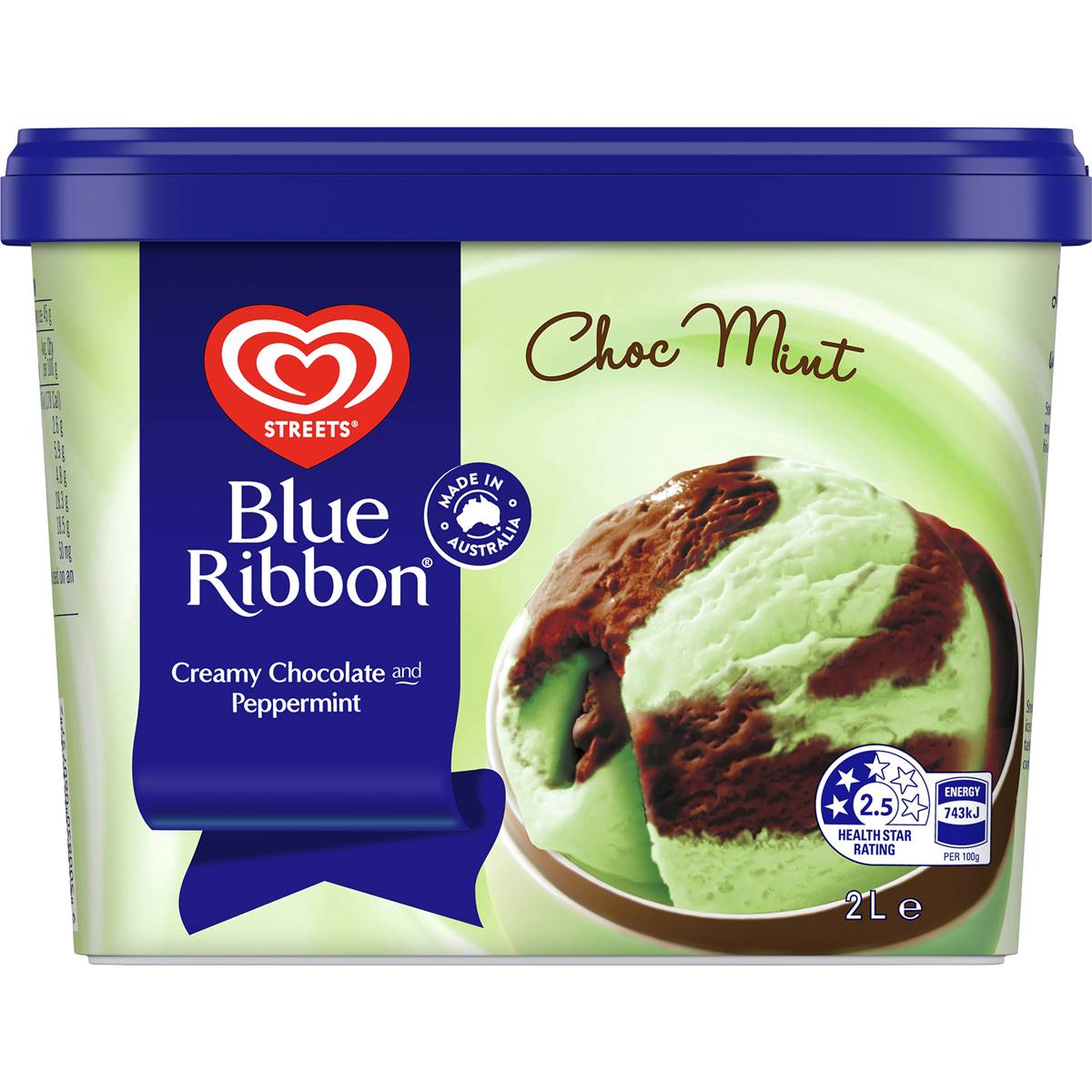 Blue Ribbon Streets Chocolate Mint Reduced Fat Ice Cream Dessert Tub 2l