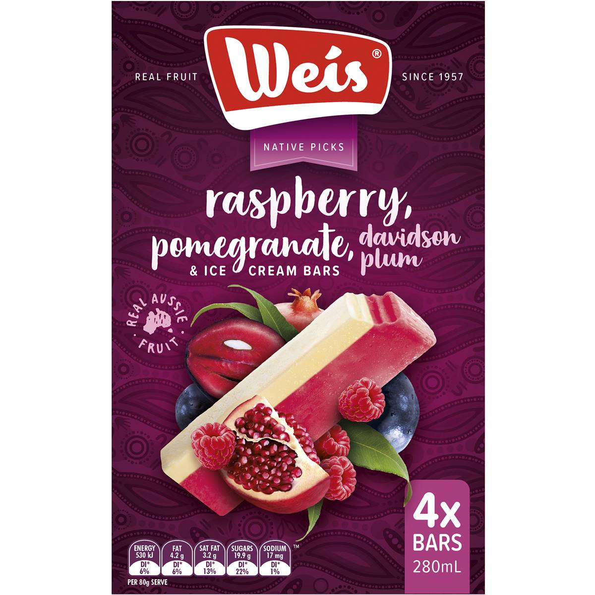 Weis Raspberry Pomegranate & Davidson Plum Ice Cream Bars 4 Pack Woolworths
