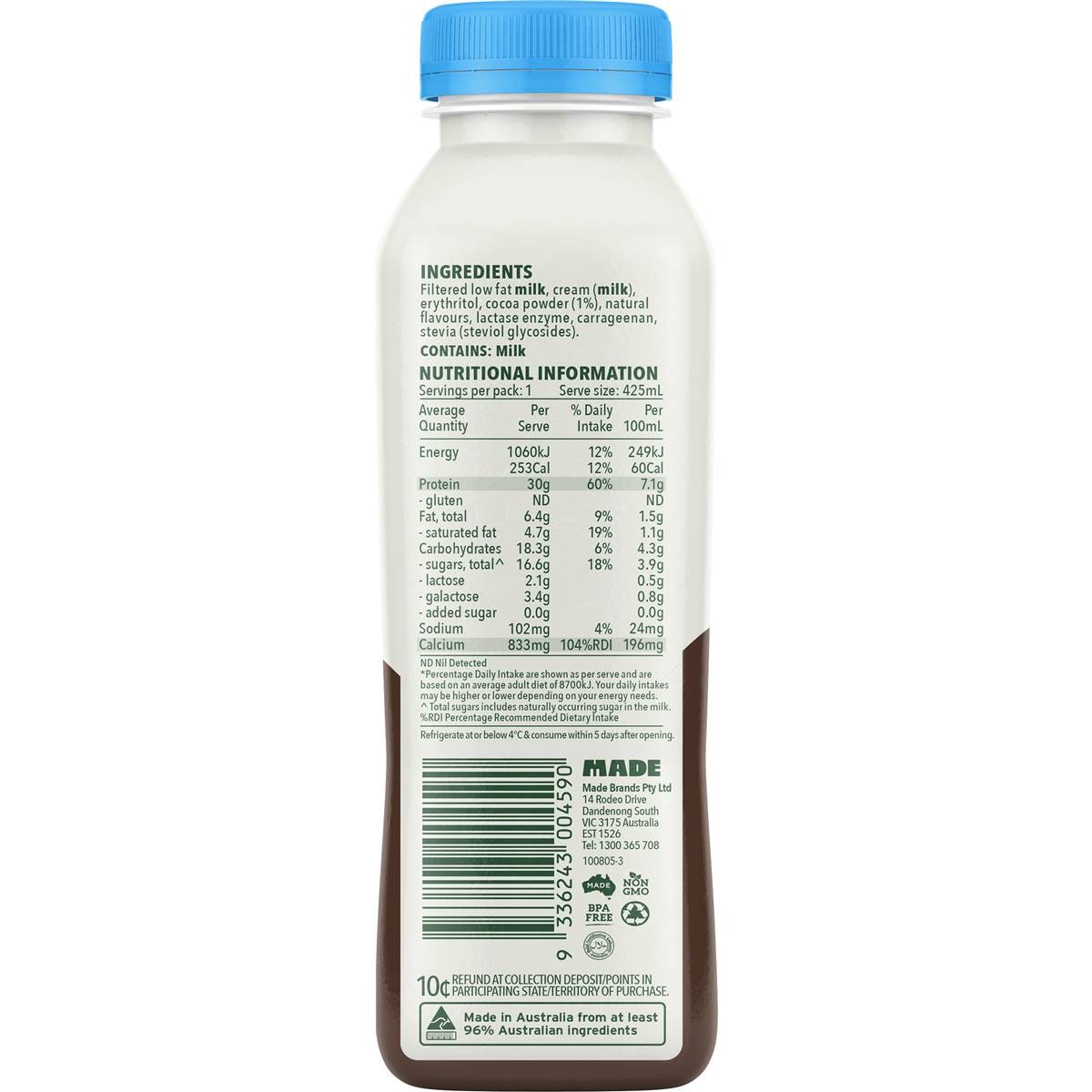 Rokeby Farms Protein Smoothie Choc 425ml Woolworths