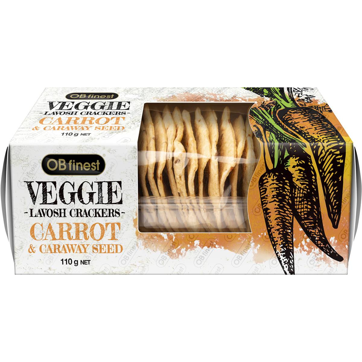 Ob Finest Veggie Lavosh Crackers Carrot & Caraway Seed 110g Woolworths