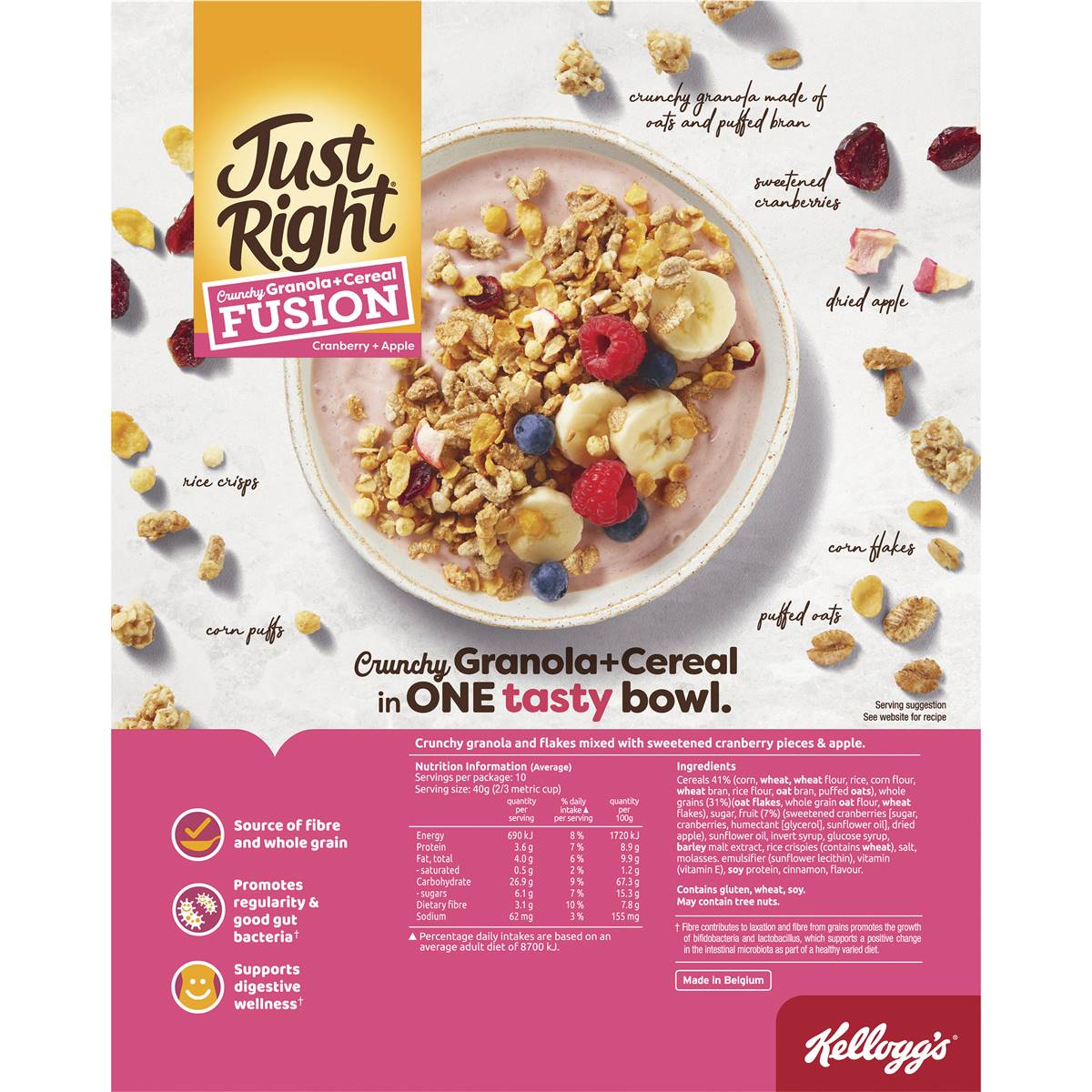 Kellogg's Just Right Fusion Cranberry & Apple Breakfast Cereal 400g