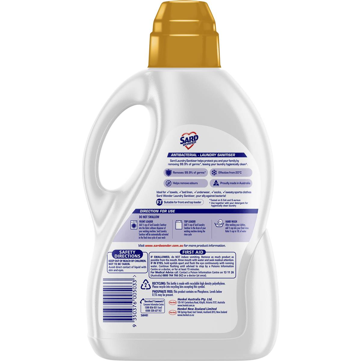 Sard Laundry Liquid Sanitiser Antibacterial Disinfectant 1.5l Woolworths