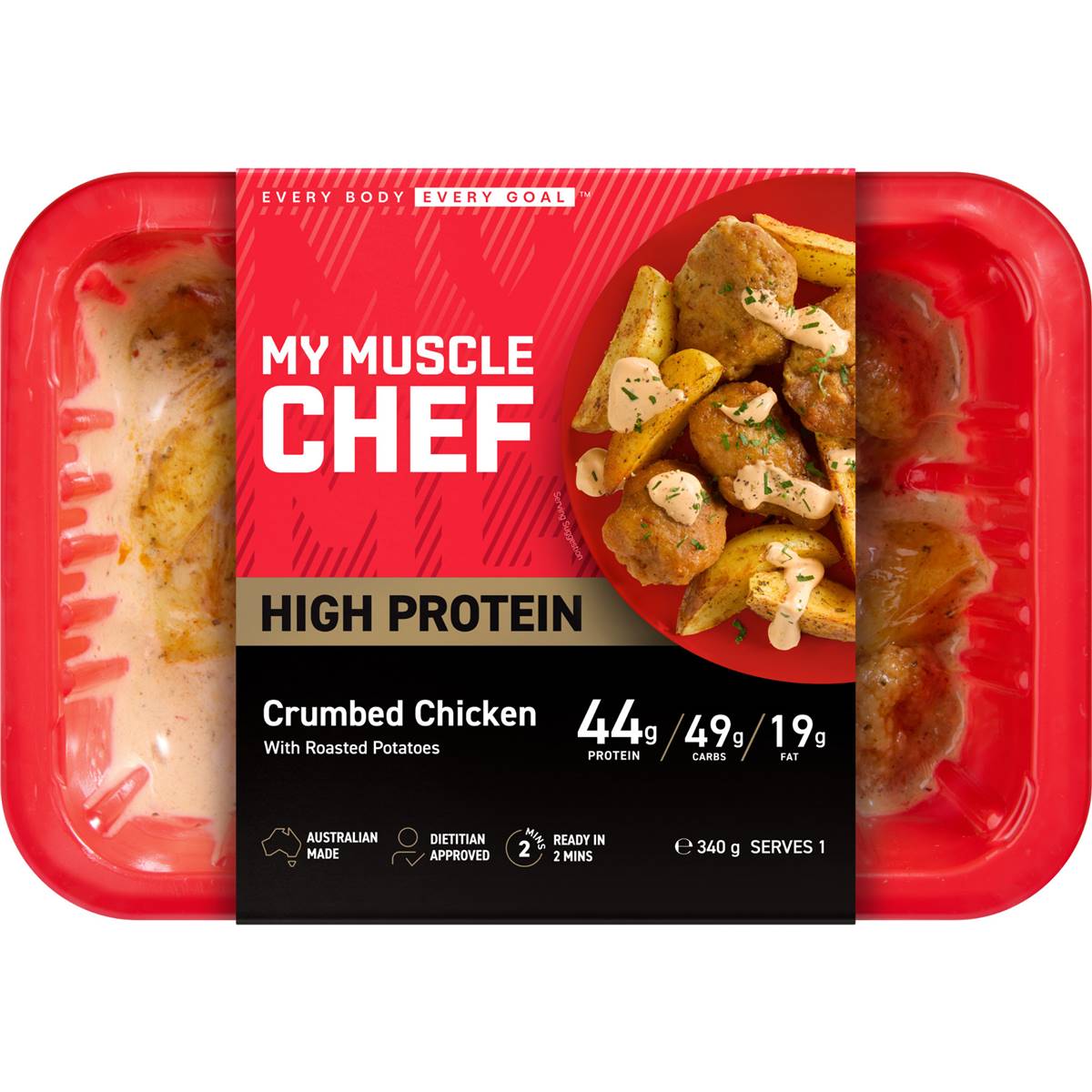 My Muscle Chef Crumbed Chicken Roasted Potatoes Chilled Meal 340g 