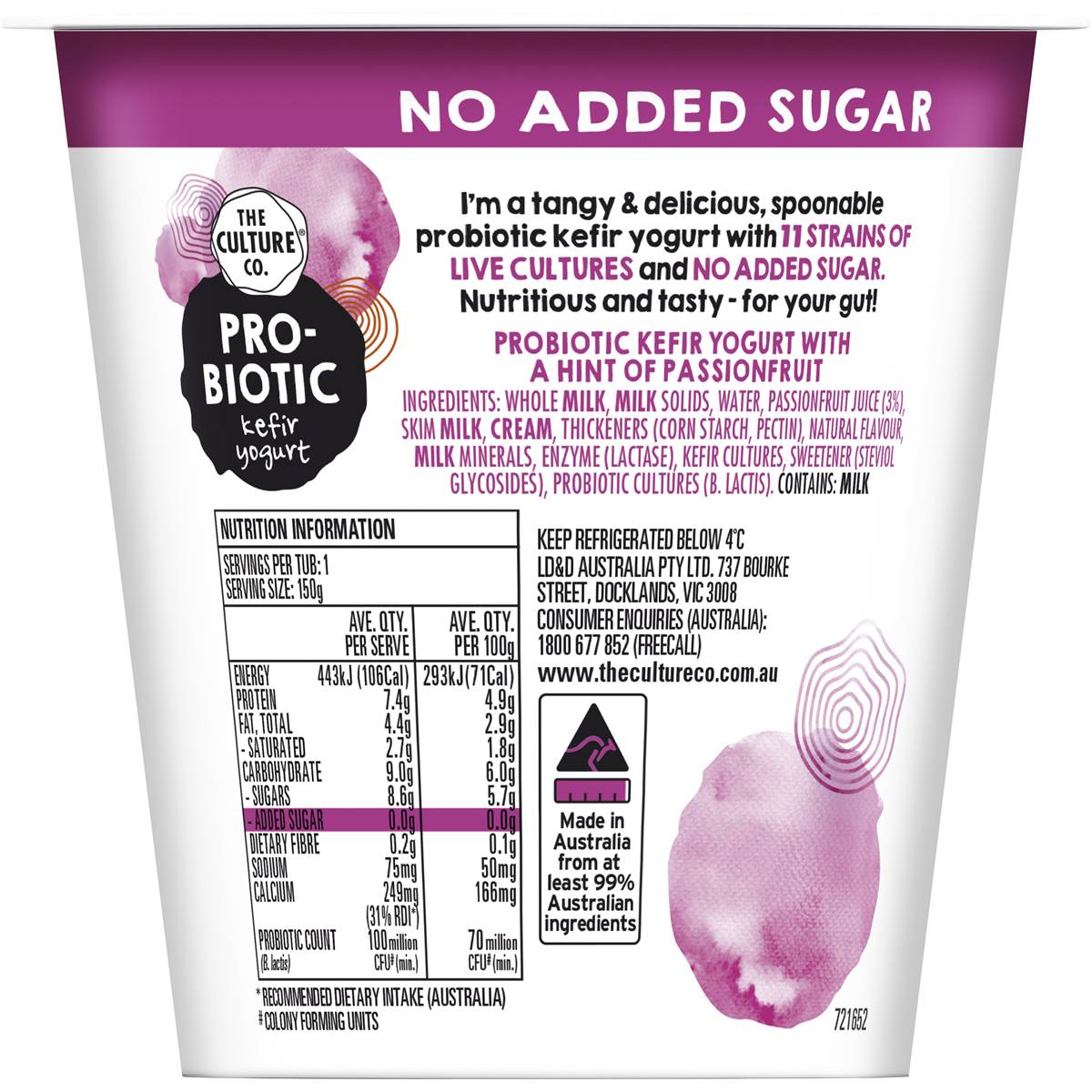 The Culture Co. Kefir Yogurt Passionfruit 150g Woolworths