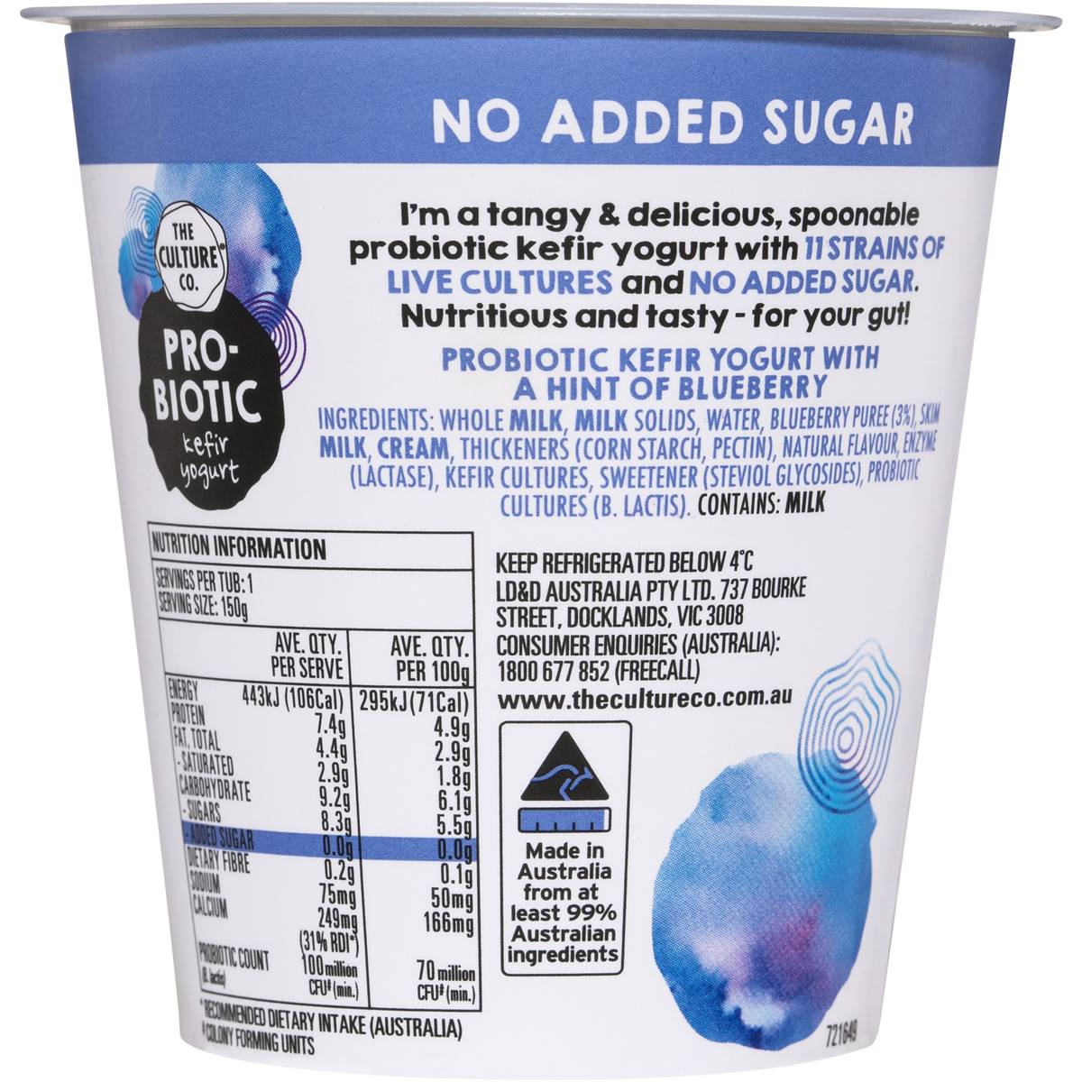 The Culture Co. Kefir Yogurt Blueberry 150g Woolworths