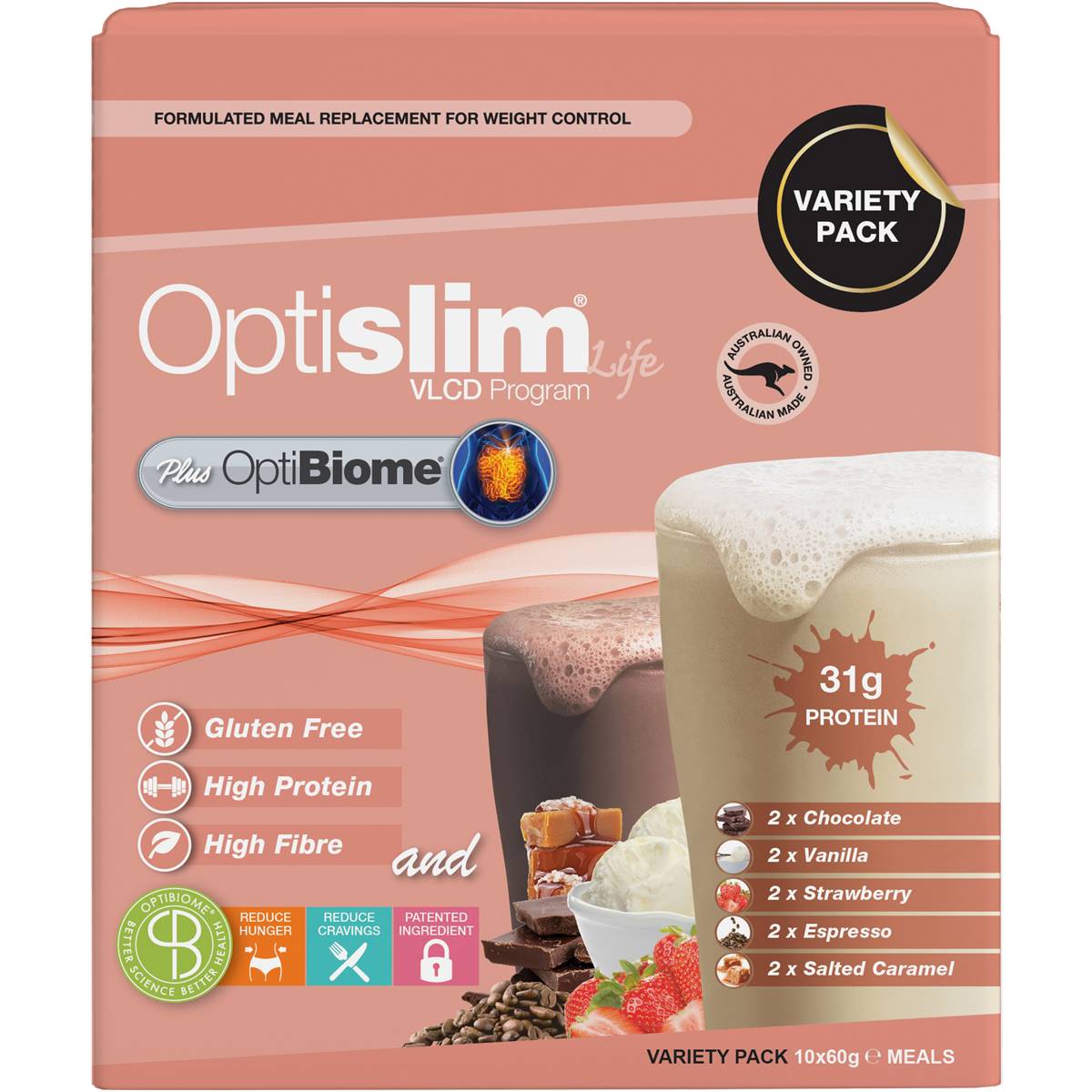 Optislim Optibiome Variety Shake Pack 60g X 10 Pack Woolworths