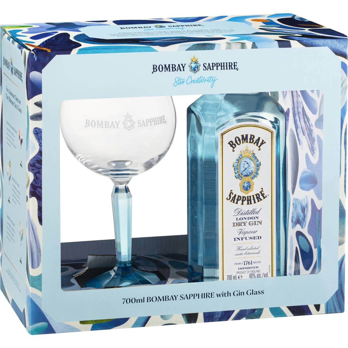 Bombay Sapphire Goblet & 700ml Gin Gift Pack Each Woolworths