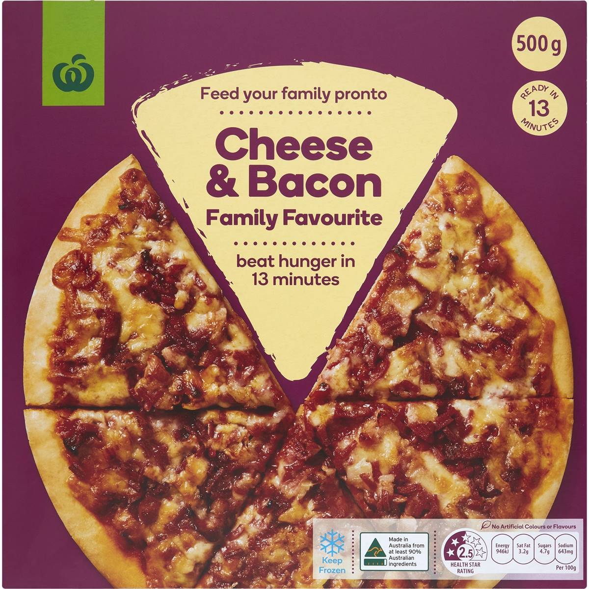 Woolworths Cheese & Bacon Pizza 500g | Woolworths