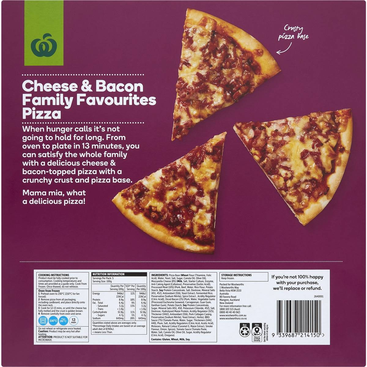 Woolworths Cheese & Bacon Pizza 500g | Woolworths