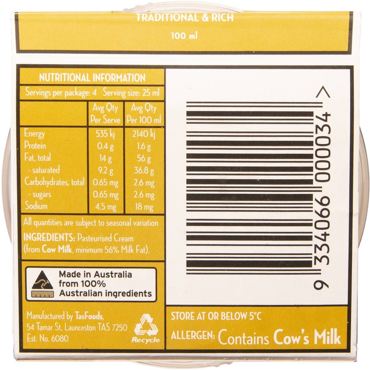 Meander Valley Clotted Cream 100ml Woolworths