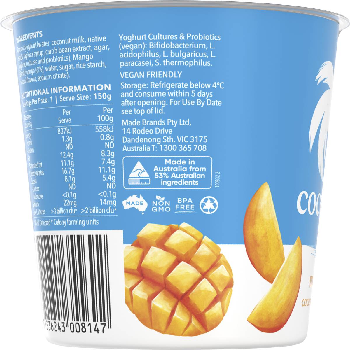 Cocobella Dairy Free Coconut Yoghurt Mango G Woolworths