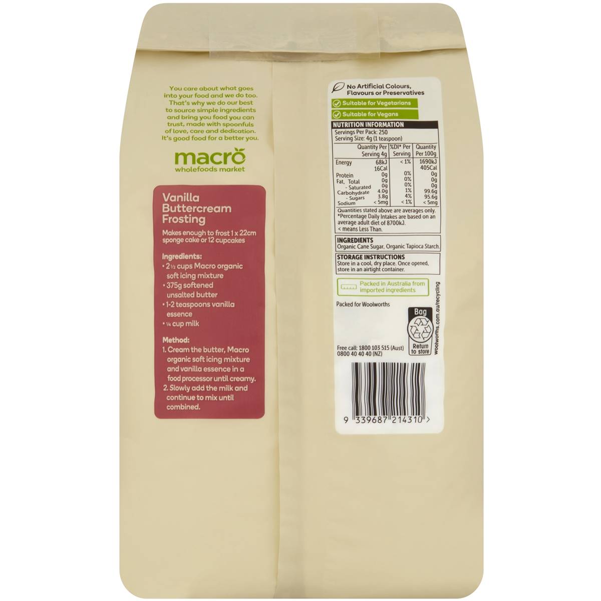 Macro Organic Soft Icing Sugar 1kg Woolworths