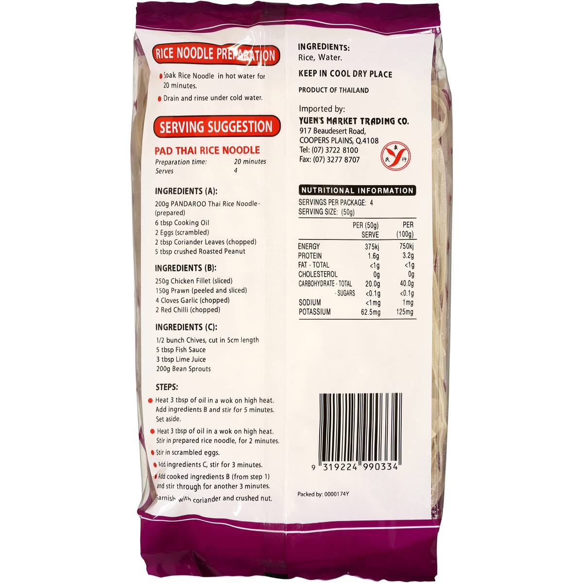 Pandaroo Rice Noodles Thai 200g Woolworths