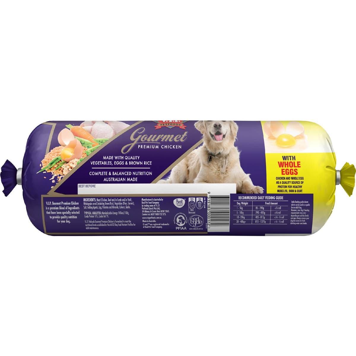 V.i.p. Gourmet Adult Chilled Fresh Dog Food Roll Premium Chicken 3kg