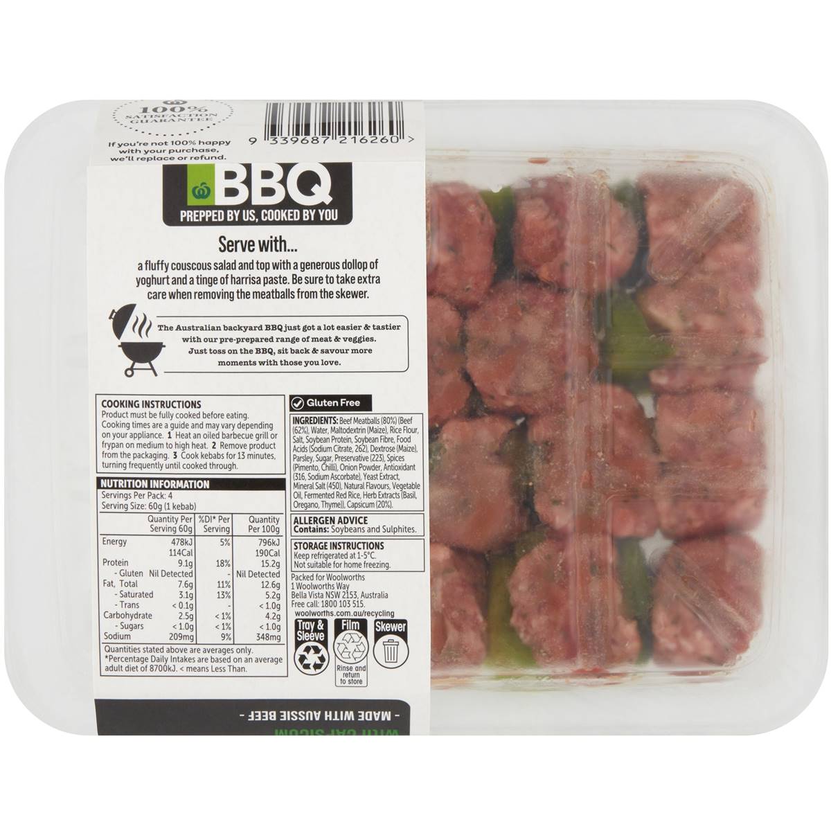 Woolworths Bbq Beef Meatball Kebabs With Capsicum 240g Woolworths