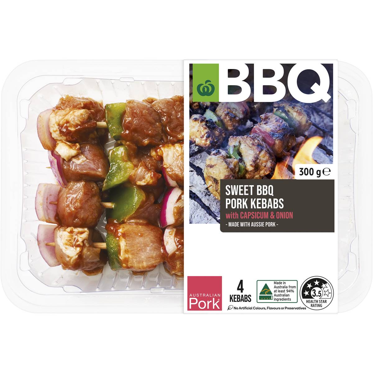 Woolworths Sweet Bbq Pork Kebabs With Capsicum & Onion 300g Woolworths