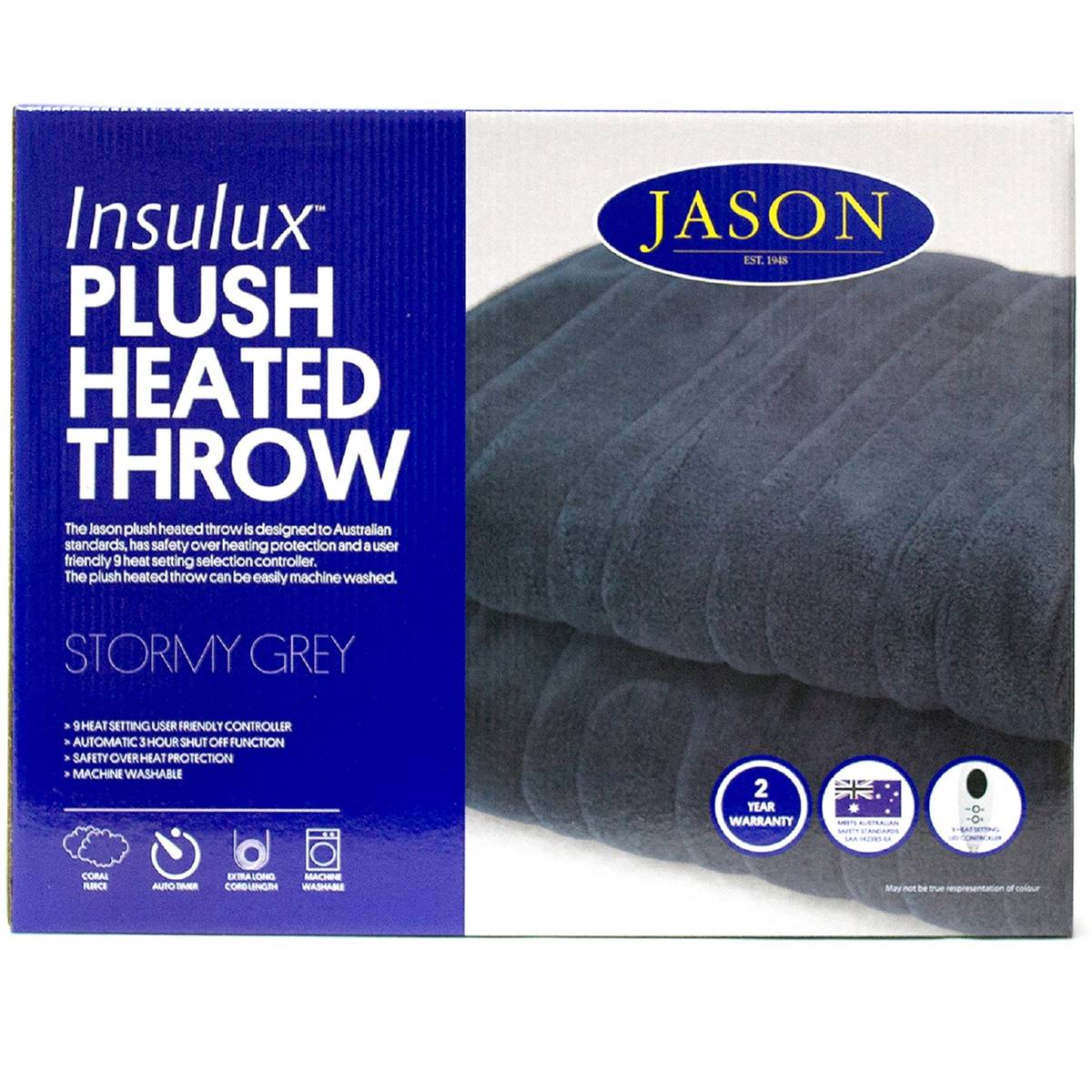 Jason Insulux Plush Heated Throw Grey Each Woolworths