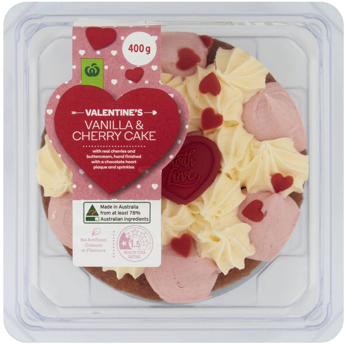 Woolworths Valentines Day Vanilla & Cherry Cake 400g Woolworths