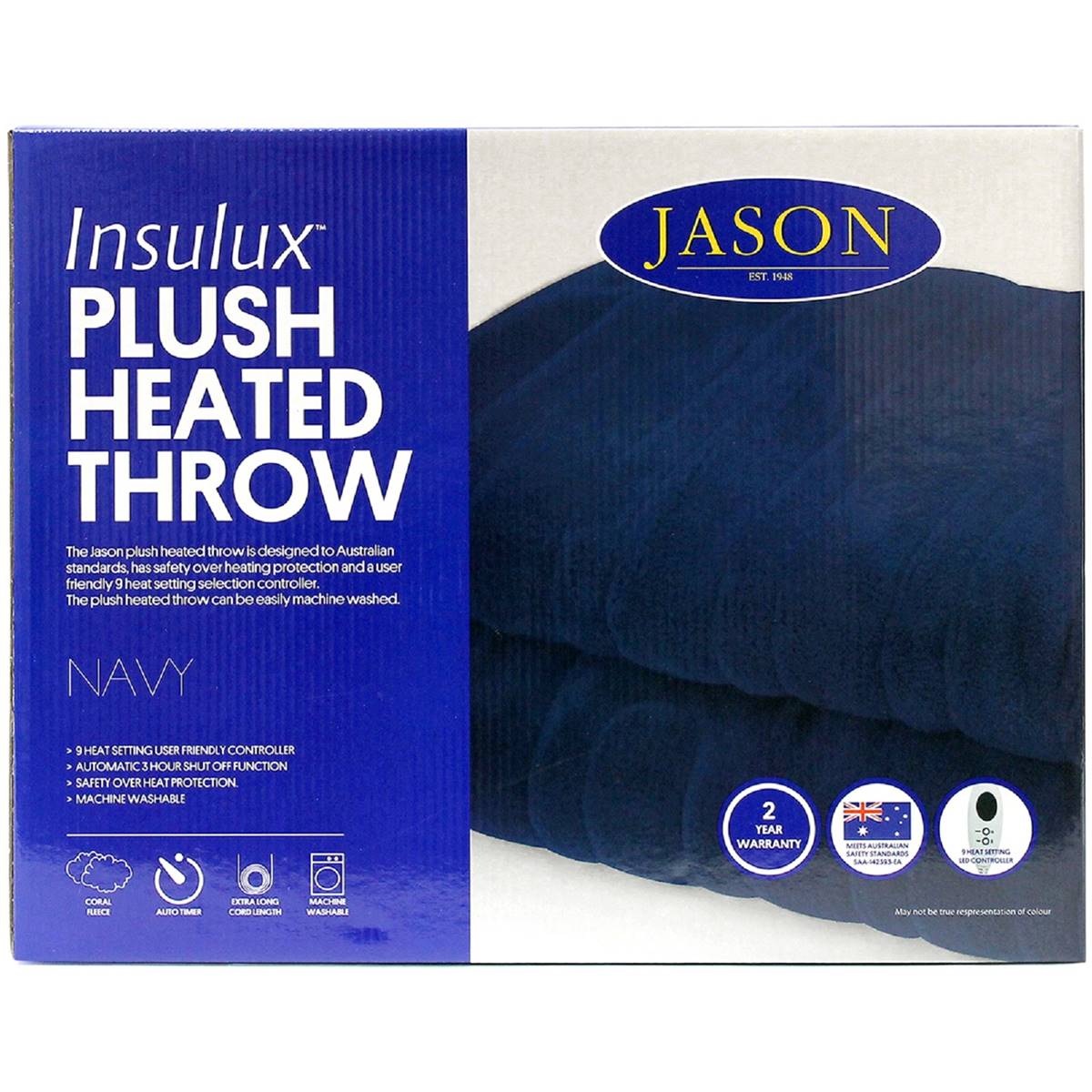 Jason Insulux Plush Heated Throw Navy Each Woolworths