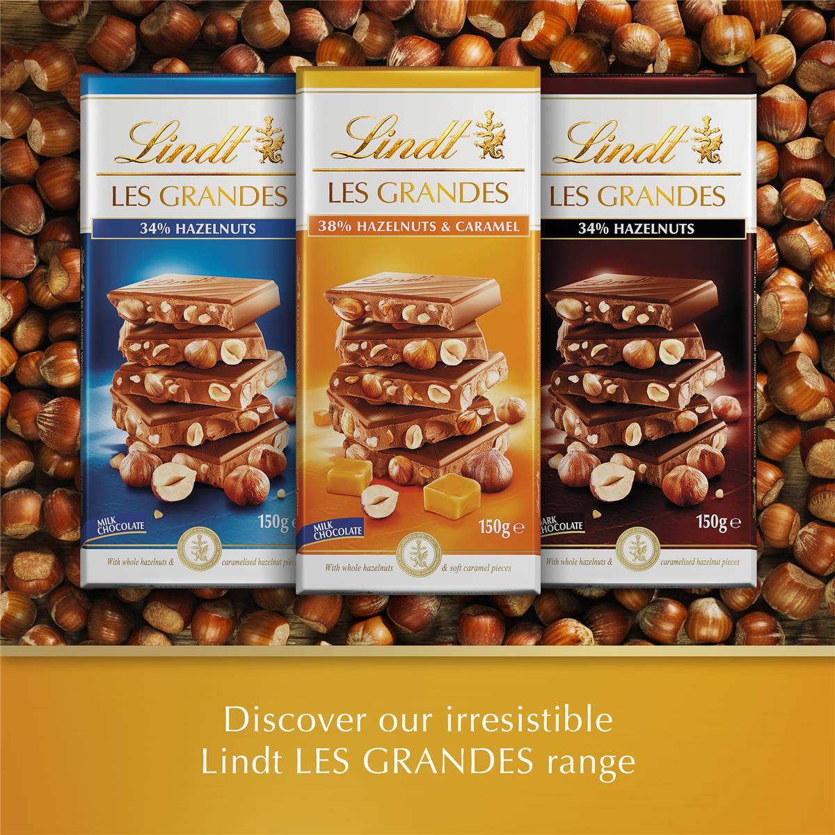 Lindt Les Grandes Milk Chocolate Hazelnut & Caramel Block 150g | Woolworths