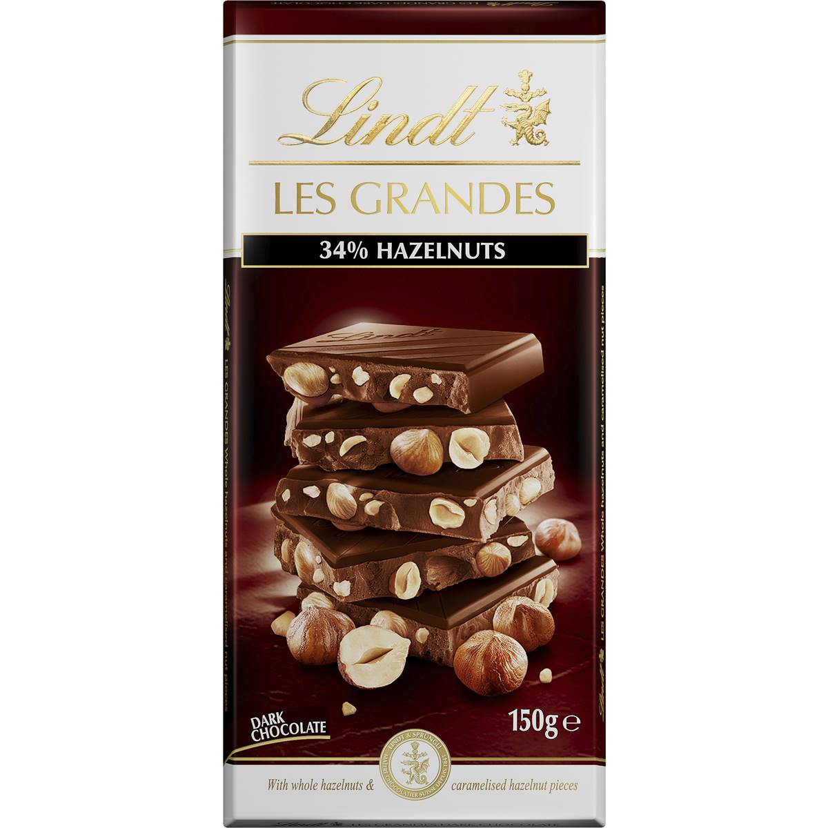 Lindt Les Grandes Dark Chocolate & Hazelnut Block 150g Woolworths